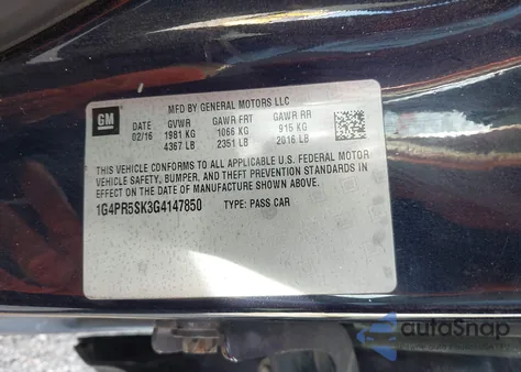 2016 Buick Verano Convenience Group из США, поврежденный, VIN 1G4PR5SK3G4147850